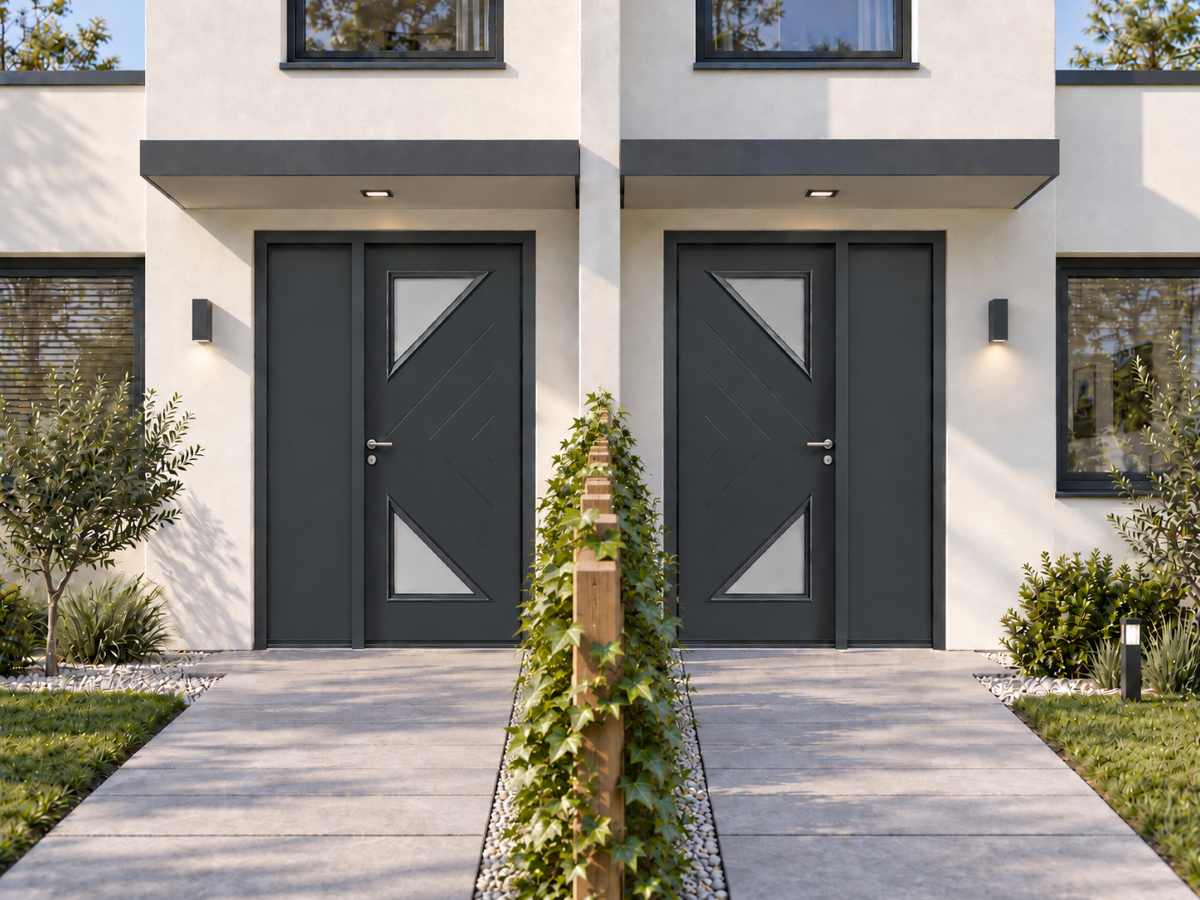 LOGIPAC+ porte d’entrée métallique thermique, maisons jumelées, peinture blanche, Ud 0,7