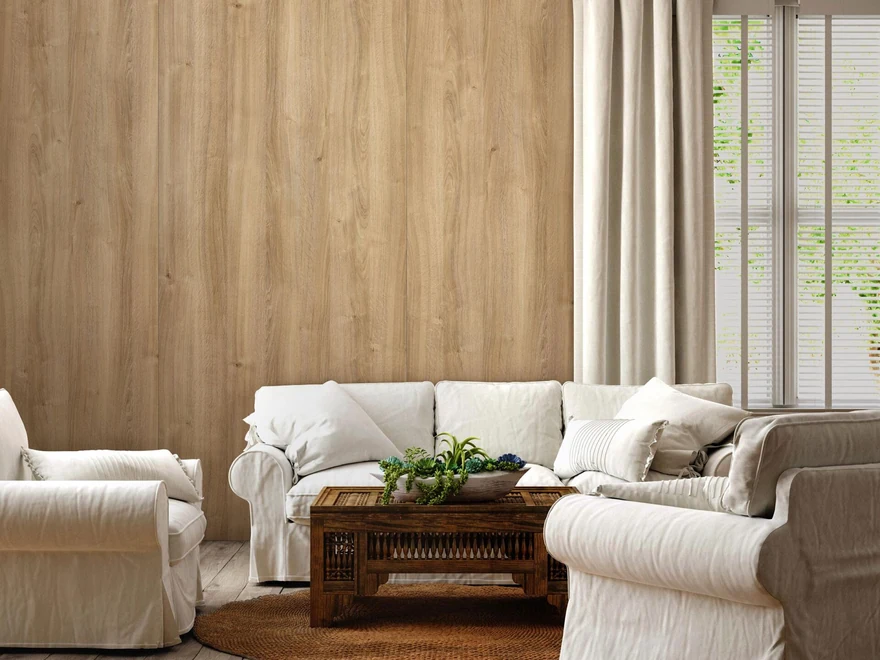 Panneau mural Nature-Line effet bois dans un salon, Sibu Design