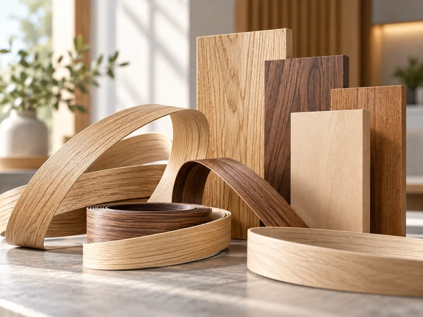 Chant bois véritable raccordé à un panneau plaqué bois