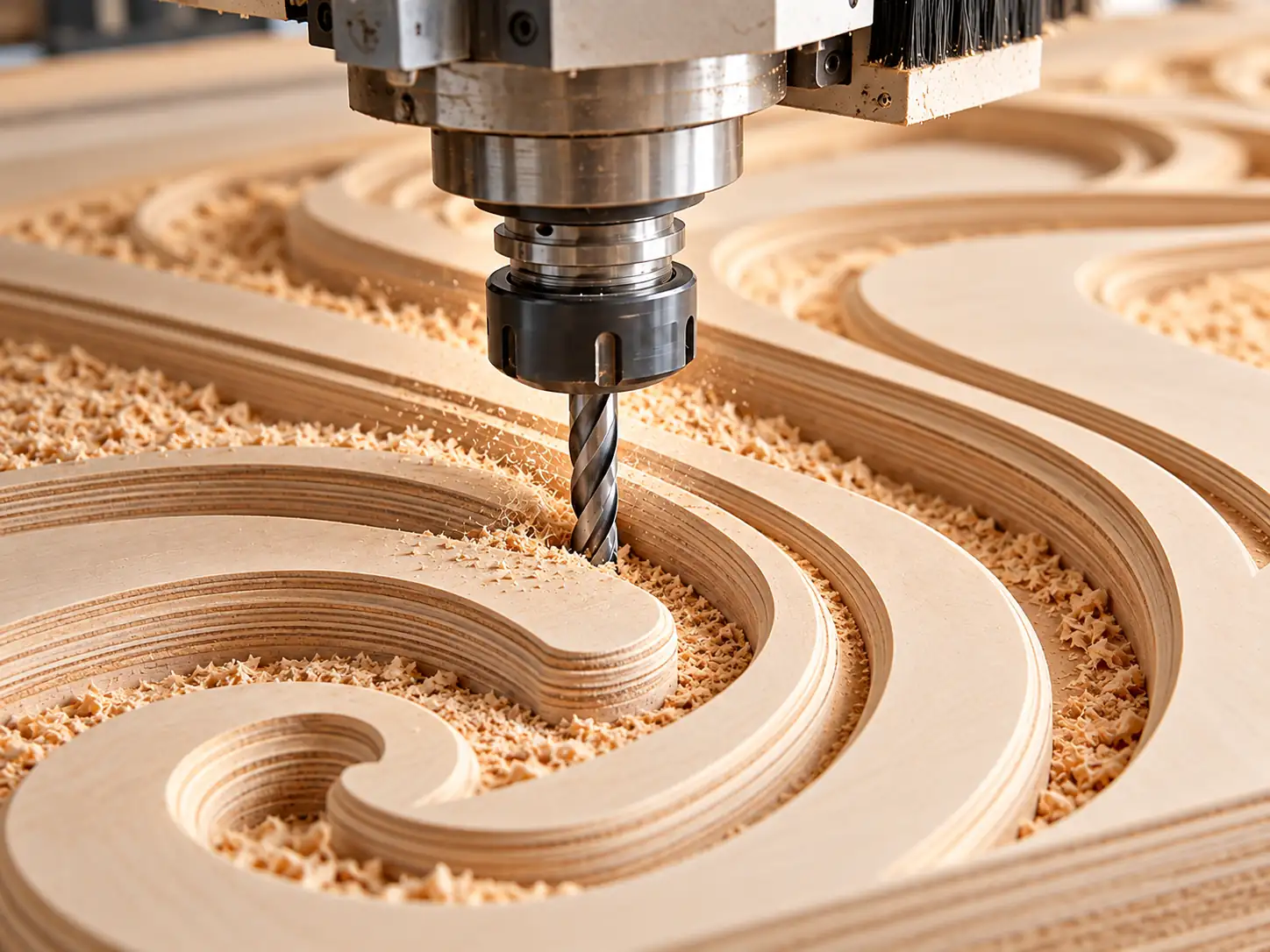 Panneau en cours d’usinage CNC chez SOMADEC
